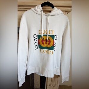 Gucci Hoodie Ivory  with Multicolor Logo 100% Authentic Size XS